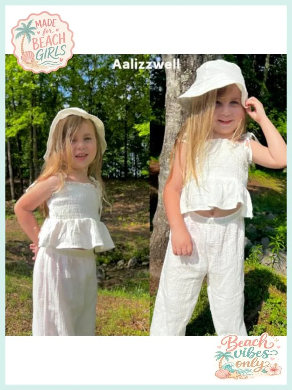 Toddler Girls Summer Outfit with Hat Top and Pants Set